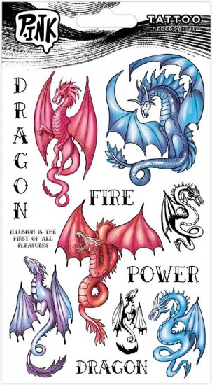 Наклейки-тату переводные «Драконы и надписи»