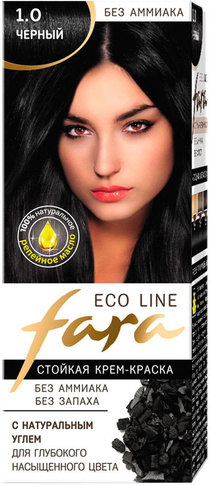Крем-краска для волос, оттенок 1.0 Чёрный | Eco Line | Fara
