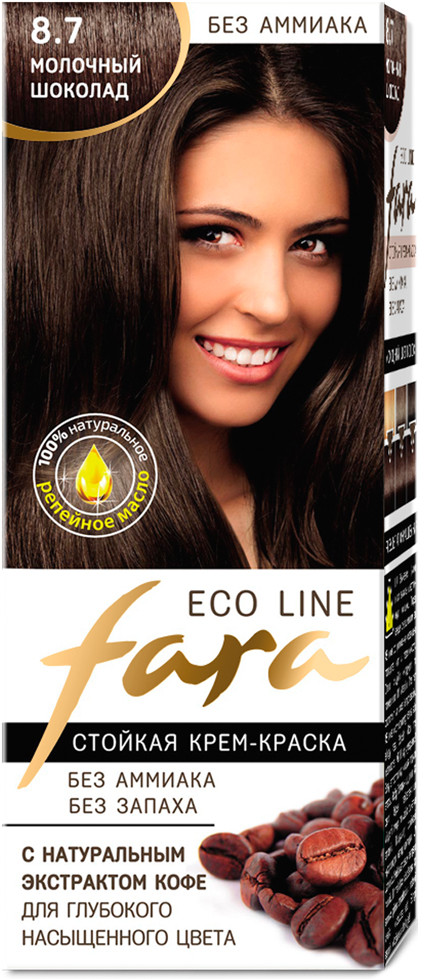 Крем-краска для волос, оттенок 8.7 Молочный шоколад | Eco Line | Fara