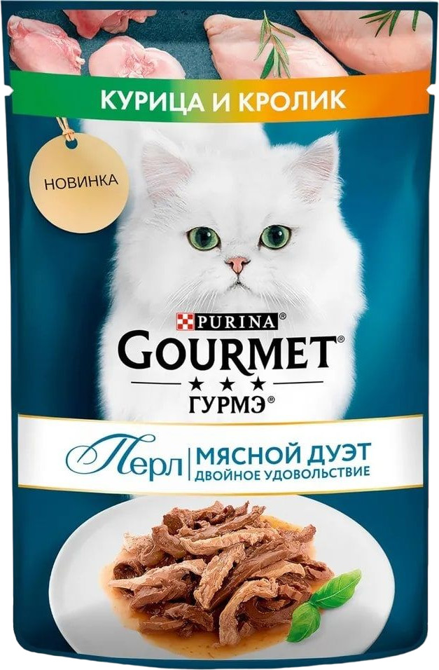 Корм для кошек «Мясной дуэт с курицей и кроликом» | Perle | Gourmet
