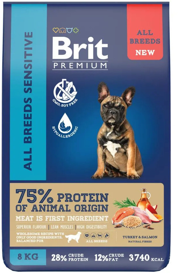 Корм для взрослых собак с чувствительным пищеварением с индейкой и лососем | Brit