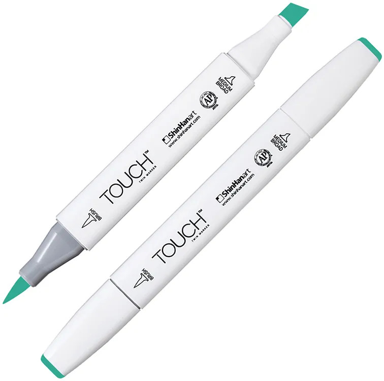 Маркер на спиртовой основе двусторонний, BG57 Зеленый бирюзовый светлый | TWIN Brush | Touch