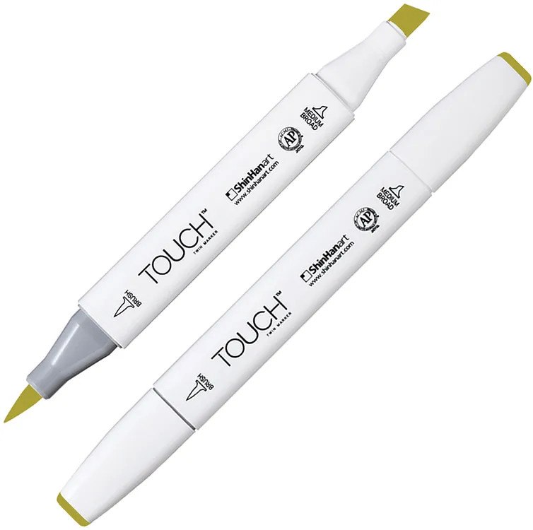 Маркер на спиртовой основе двусторонний, Y224 Зеленый оливковый бледный | TWIN Brush | Touch