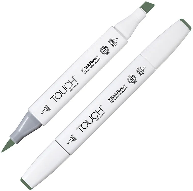 Маркер на спиртовой основе двусторонний, G241 Серо-зеленый насыщенный | TWIN Brush | Touch