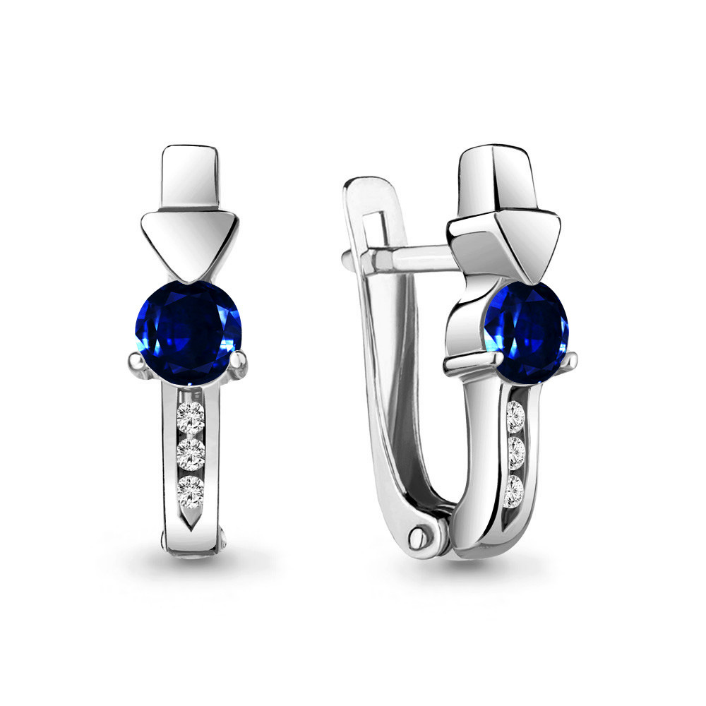 Серьги из серебра с наносапфирами и фианитами | Route | Aquamarine