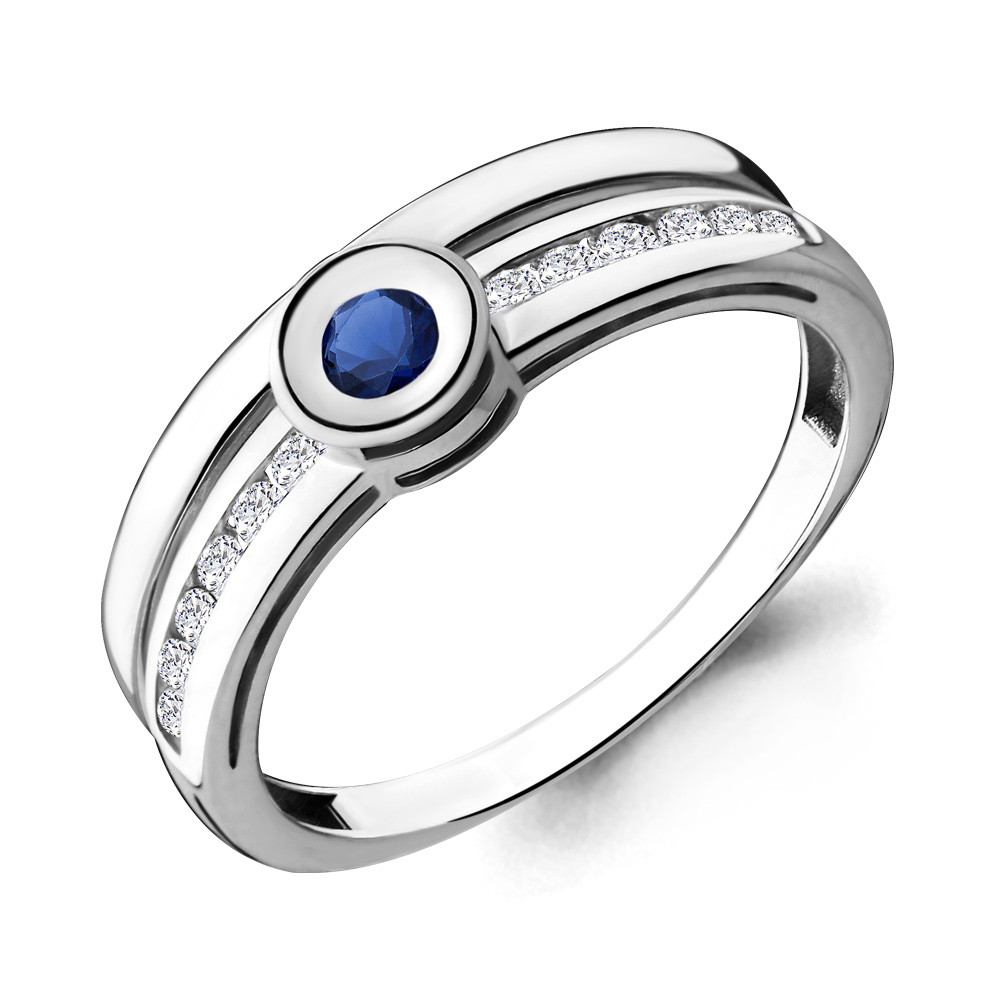 Кольцо из серебра с фианитами и наносапфиром | Aquamarine