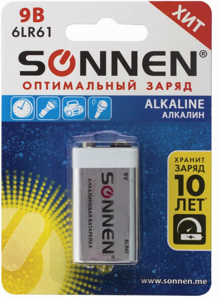 Батарейка алкалиновая 6LR61 | Sonnen