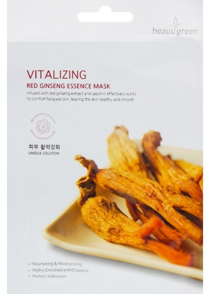 Маска для лица тканевая с экстрактом женьшеня | Premium | BeauuGreen