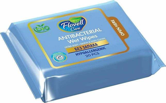 Салфетки влажные антибактериальные без запаха | Flovell Care