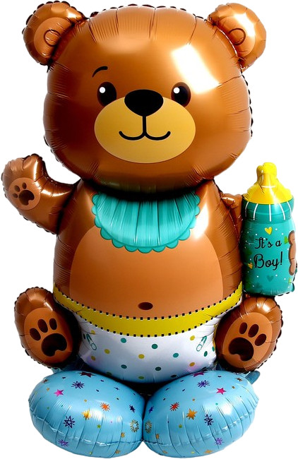 Шар фольгированный «Мишка с бутылкой на подставке» | Гендер пати | Страна Карнавалия