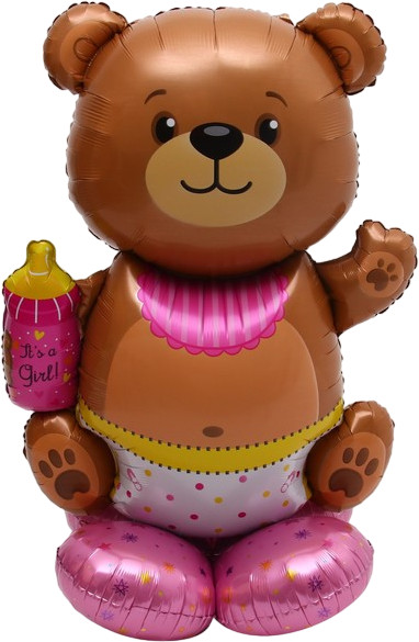 Шар фольгированный «Мишка с бутылкой на подставке» | Гендер пати | Страна Карнавалия