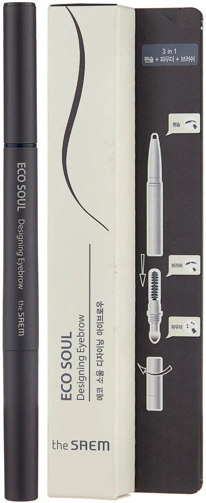 Карандаш для бровей «Designing Eyebrow 3 в 1», оттенок 03 Grey Brown | Eco Soul | The Saem
