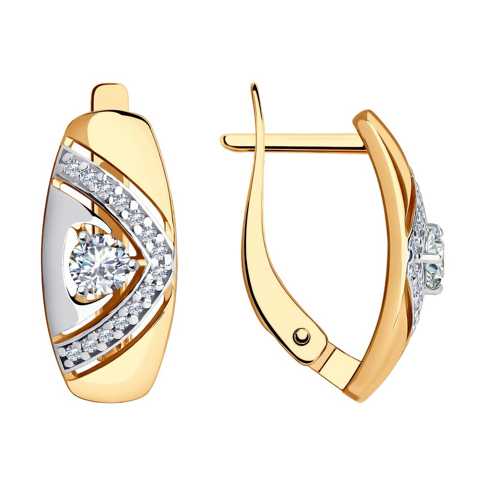 Серьги из золочёного серебра с фианитами | SOKOLOV