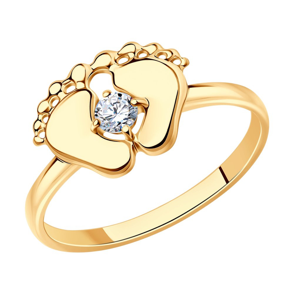 Кольцо из золочёного серебра с фианитом | SOKOLOV