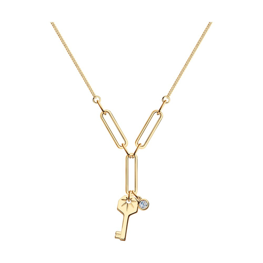 Колье из золочёного серебра с фианитом | SOKOLOV