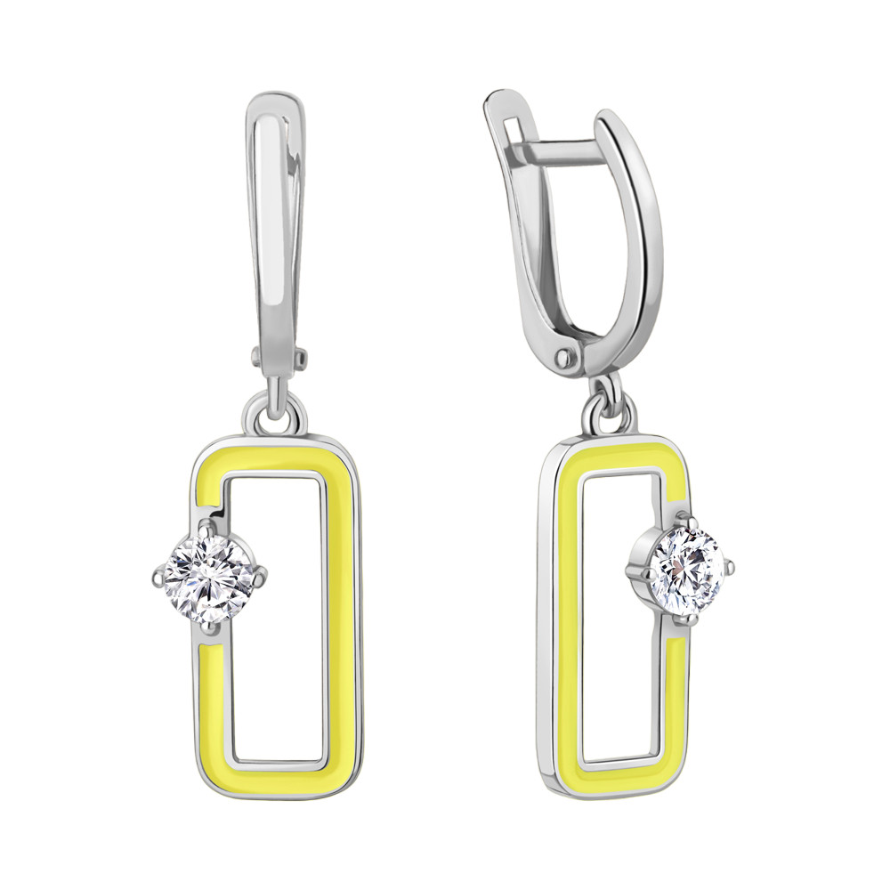 Серьги из серебра с фианитами и эмалью | Acid | Aquamarine