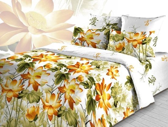 Комплект постельного белья «Лотосы» (арт. 3599/2, семейный, бязь, 2 наволочки 70х70) | ТДЛ Текстиль
