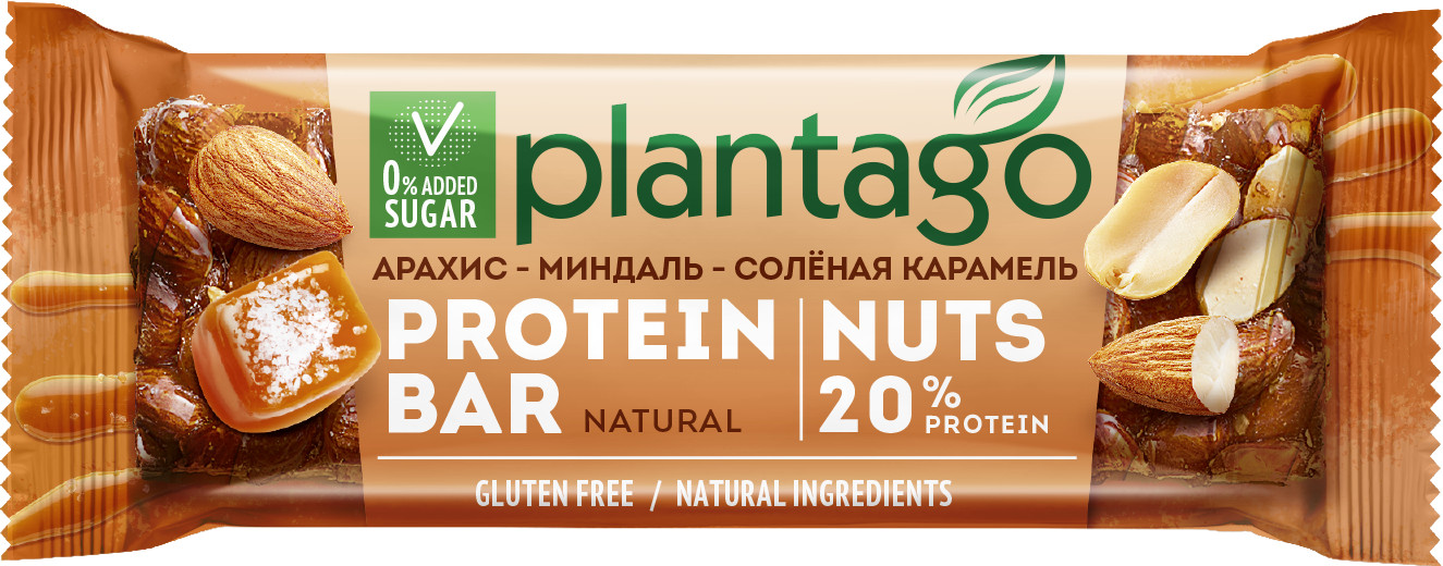 Батончик протеиновый «Арахис, миндаль и соленая карамель» | Crunch | Plantago