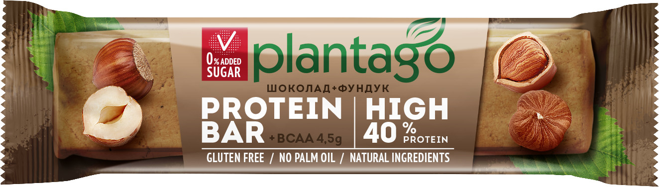 Батончик протеиновый «Шоколад-фундук» | High | Plantago