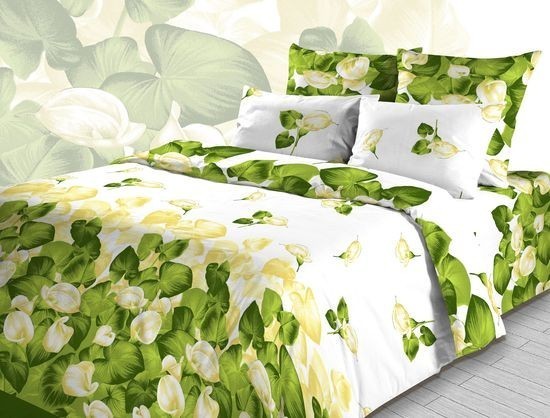 Комплект постельного белья «Каллы» (арт. 3443/1, семейный, бязь, 2 наволочки 70х70) зелёный | ТДЛ Текстиль