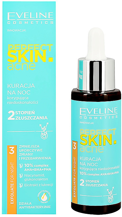 Сыворотка для лица ночная с 10% комплексом кислот | Perfect Skin. Acne | Eveline Cosmetics