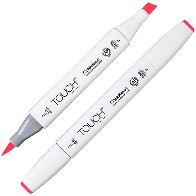 Маркер на спиртовой основе двусторонний, F121 Красный коралловый флуоресцентный | TWIN Brush | Touch