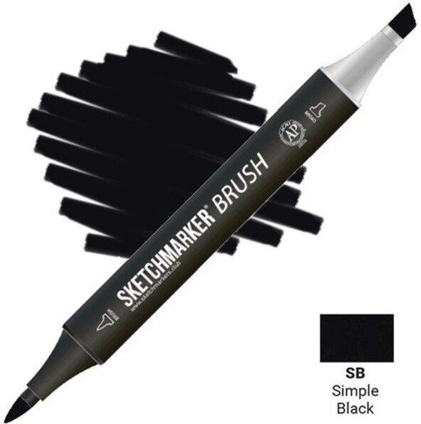 Маркер-кисть двусторонний, SB Простой чёрный | Sketchmarker Brush | Sketchmarker