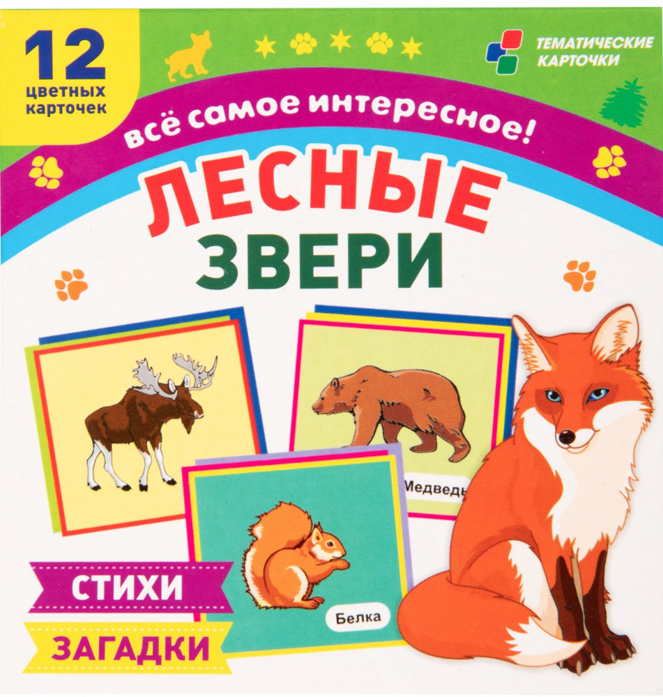 Лесные звери. 12 развивающих карточек | Тематические карточки