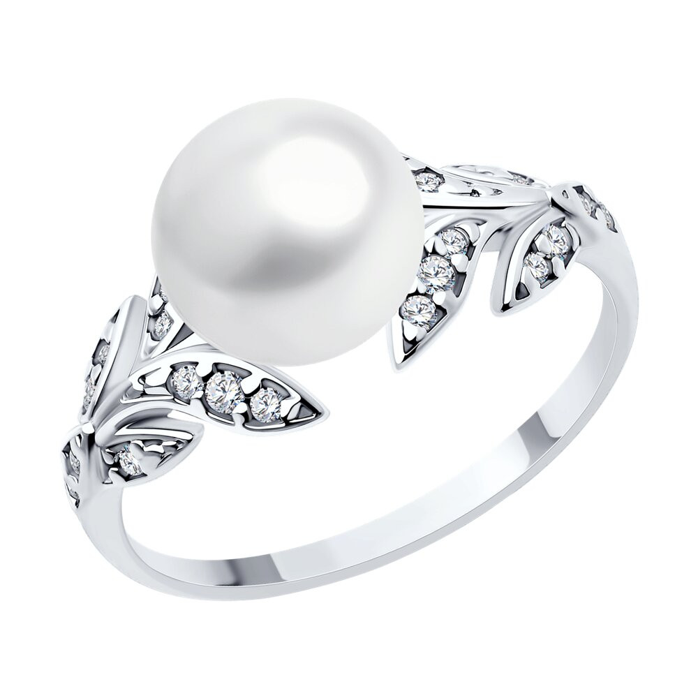 Кольцо из серебра с жемчугом и фианитами | SOKOLOV