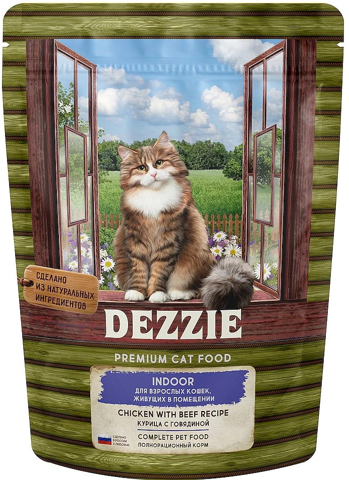 Корм для взрослых кошек живущих в помещении «Курица с говядиной» | Dezzie