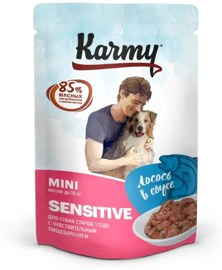 Корм для собак мелких пород с чувствительным пищеварением «Лосось в соусе» | Karmy