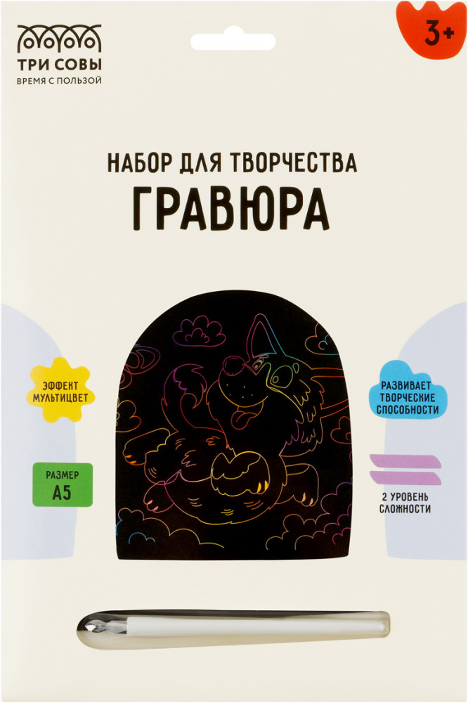 Гравюра с мультицветной основой «Весёлый корги» | Три совы
