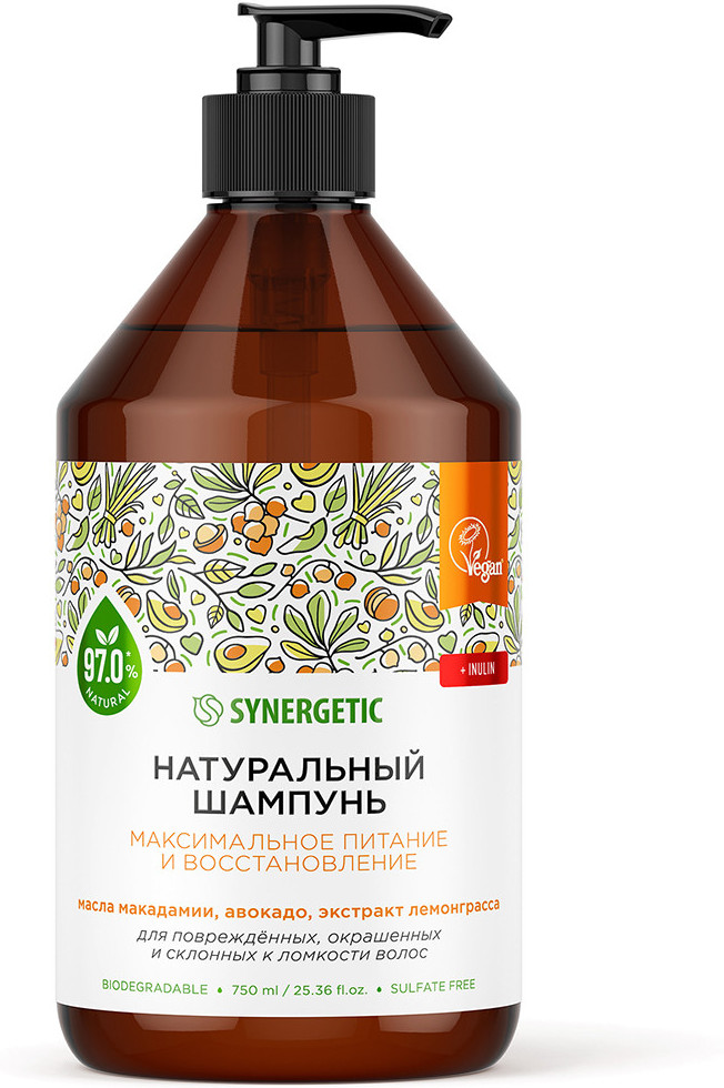 Шампунь натуральный бессульфатный «Максимальное питание и восстановление» | Synergetic