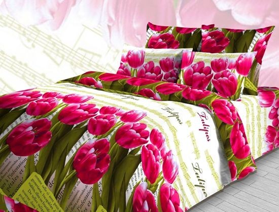 Комплект постельного белья «Весенняя мелодия» (арт. 3394/2, евро, бязь, 2 наволочки 50х70) малиновый | ТДЛ Текстиль