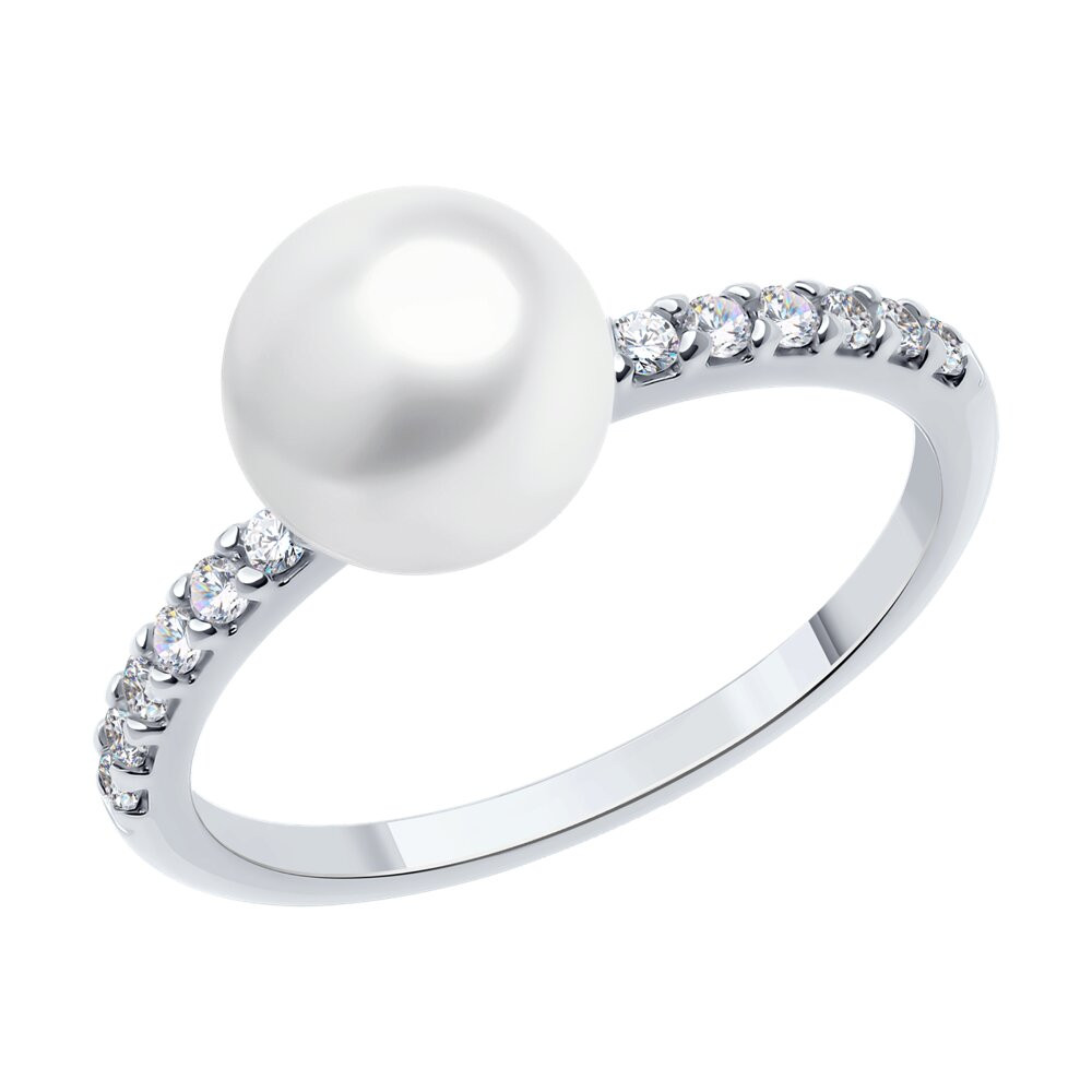 Кольцо из серебра с жемчугом и фианитами | SOKOLOV