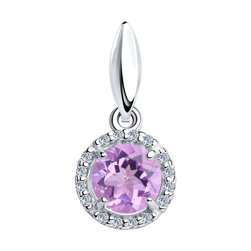 Подвеска из серебра с аметистом и фианитами | SOKOLOV
