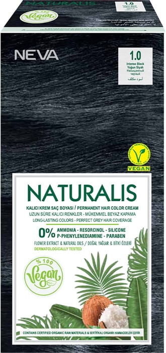 Крем-краска для волос «Naturalis Vegan», оттенок 1.0 Насыщенный чёрный | Neva