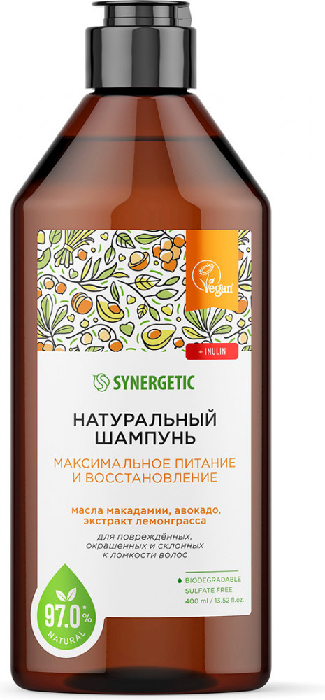 Шампунь бессульфатный натуральный «Максимальное питание и восстановление» | Synergetic