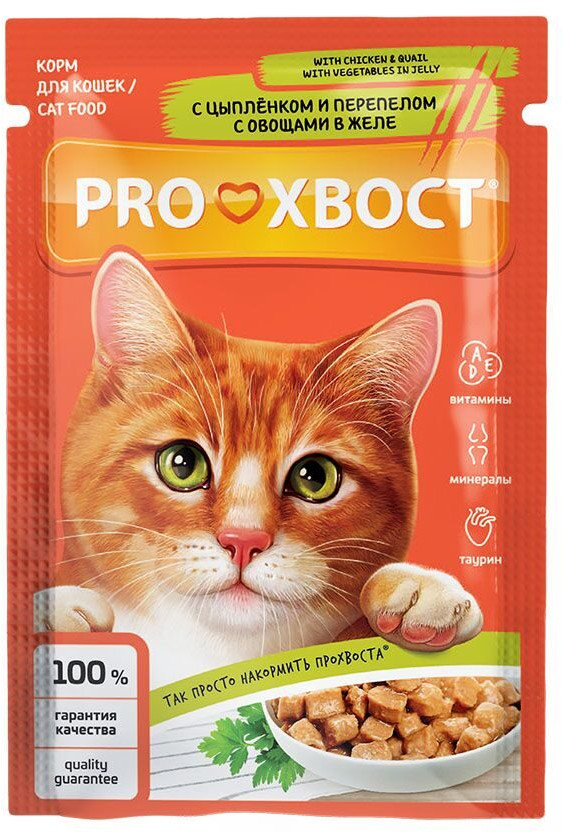 Корм для кошек «Цыпленок и перепелка с овощами в желе» | Proхвост