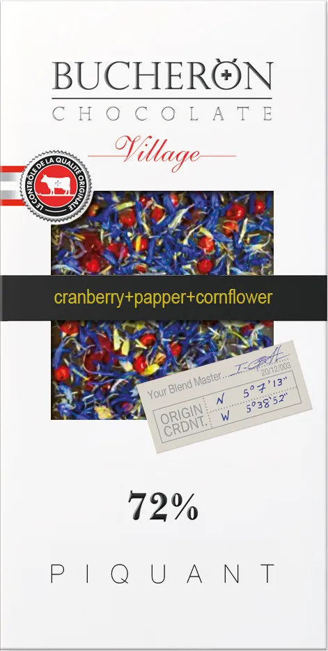 Шоколад горький с ароматом вишни, клюквой, розовым перцем и васильком | Village | Bucheron