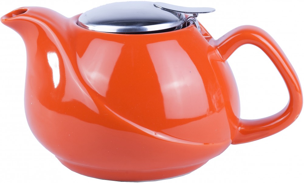 Оранжевый керамический заварочный чайник со стальным ситечком и крышкой (750 мл) | Fissman