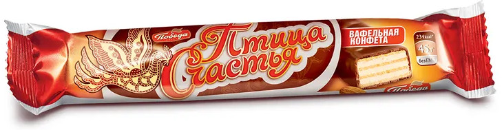 Батончик шоколадный с хрустящей вафлей и начинкой из тертого миндаля «Птица счастья» | Птица счастья | Победа