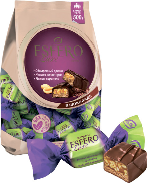 Конфеты с начинкой из какао-нуга с арахисом в мягкой карамели «Esfero Luxe» | Konti