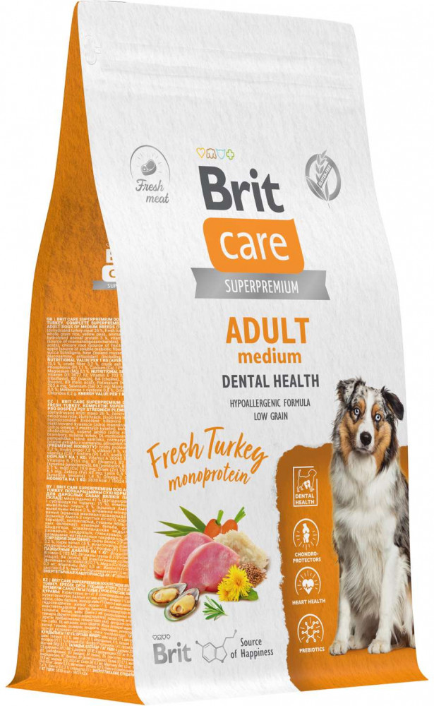 Корм сухой для взрослых собак с индейкой «Dog Adult M Dental Health» | Care | Brit