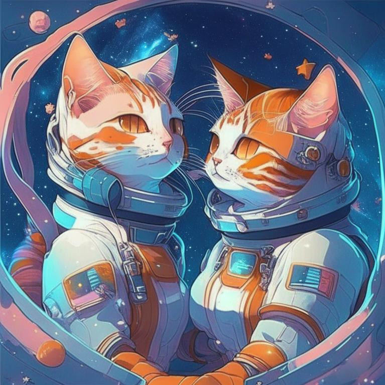 Картина по номерам «Кошки космонавты аниме» | Арт Фея