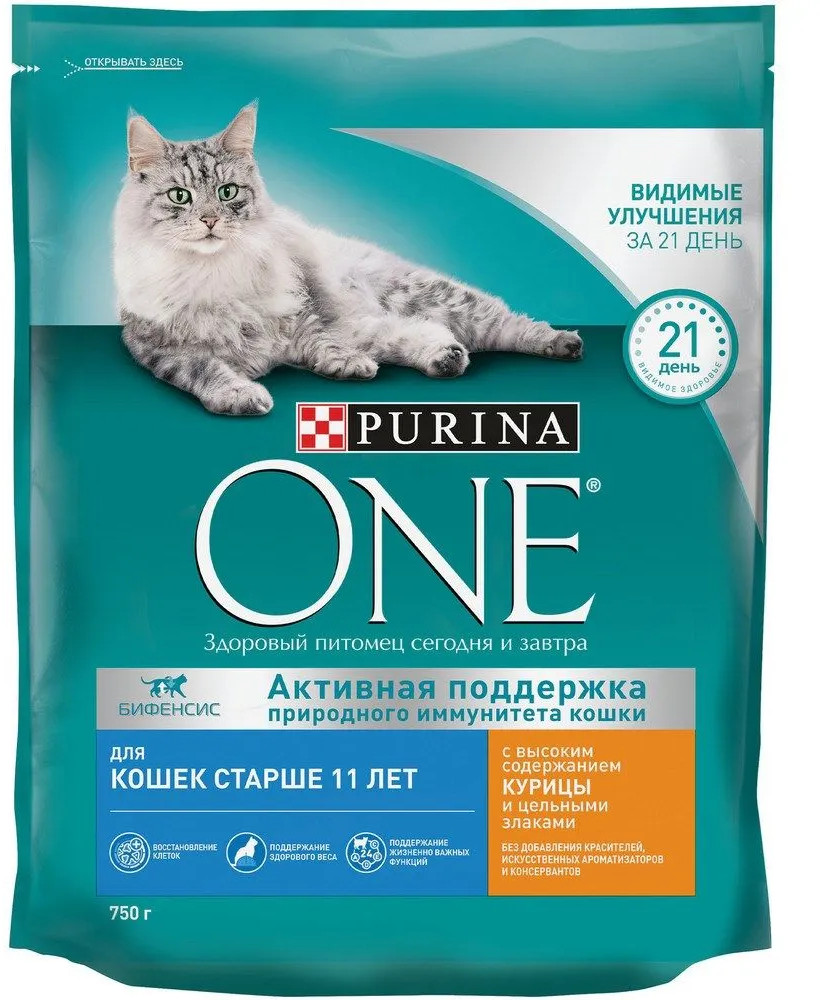 Корм для кошек старше 11 лет с курицей и цельными злаками | Purina ONE