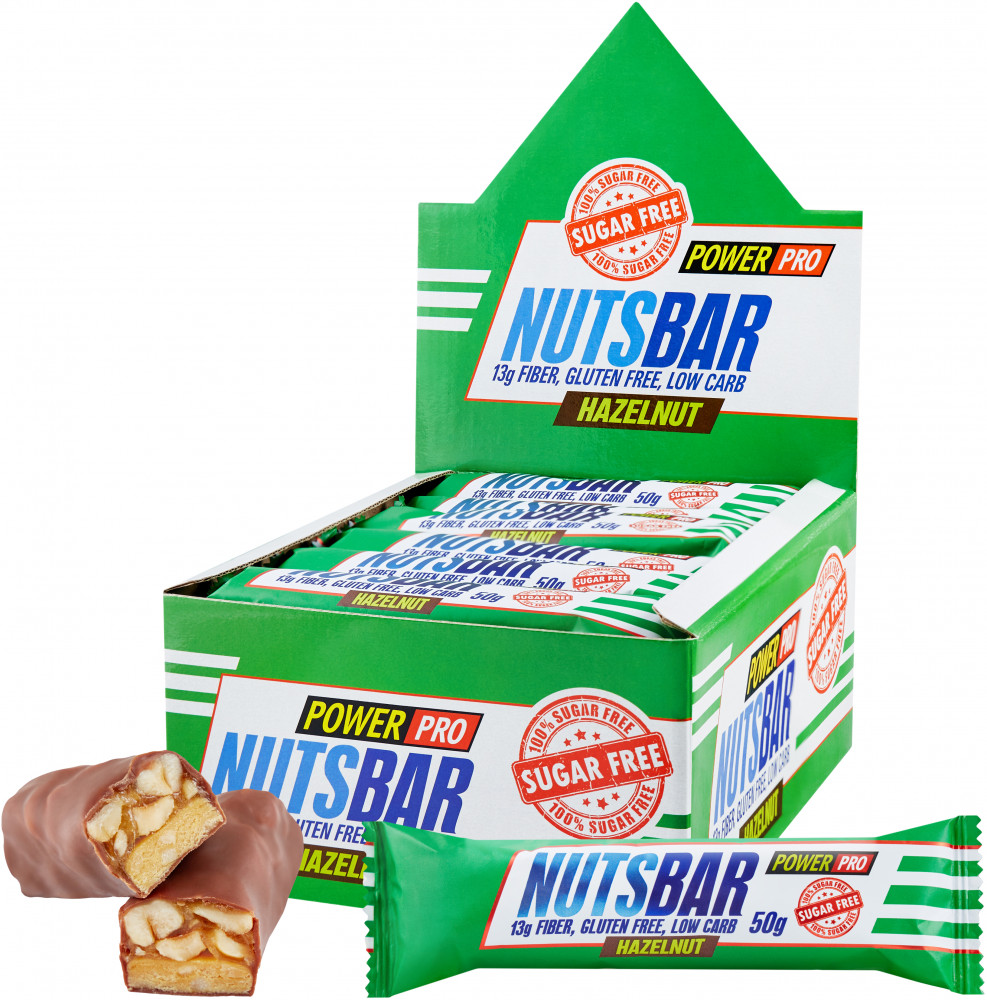 Набор батончиков глазированных с жареной карамелью и фундуком «Nutsbar» | Power Pro