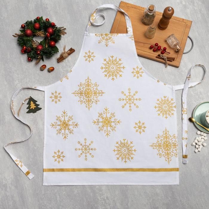 Фартук «Золотые снежинки» | Кухонный текстиль «Снежинки» | Этель
