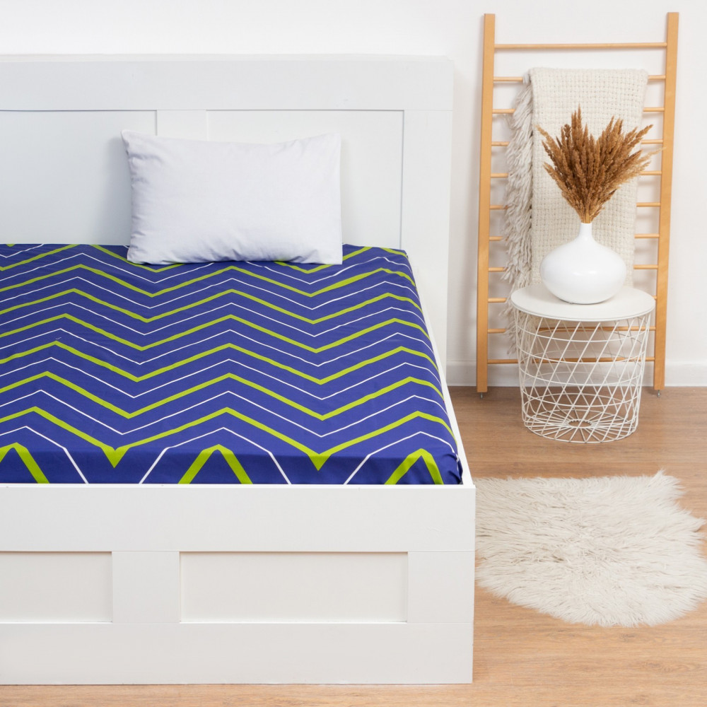 Простыня «Зелёно-синие зигзаги» | Поплин геометрия | Этель