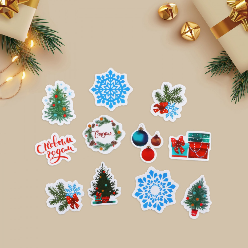 Набор стикеров виниловых на окна «Новый Год» | С Новым Годом | Арт Узор